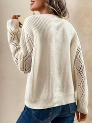 V Neck Cut Out Drop Shoulder Sweater - Women's Casual Long Sleeve Sweater