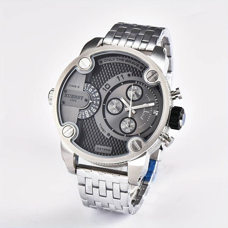 KUERST Dual Time Zone Steel Strap Quartz Sports Watch
