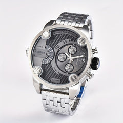 KUERST Dual Time Zone Steel Strap Quartz Sports Watch