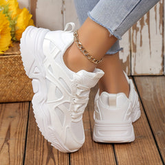 Solid Chunky Sneakers Heighten Lightweight Flying Woven Shoes