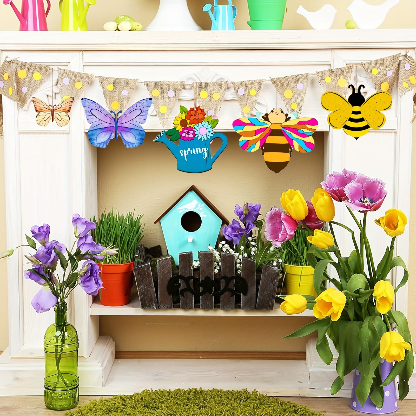 Insect Wooden Crafts Kids Set with 30pcs Blocks 12 Watercolor Pens 30 Ropes