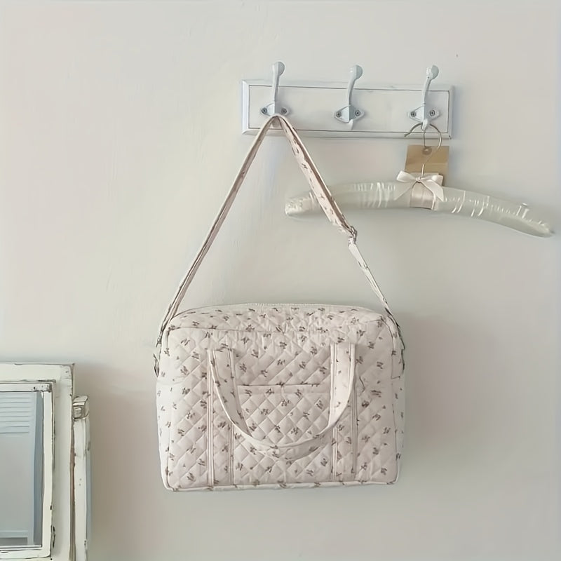 Floral Pattern Diaper Bag with Shoulder Strap Pink