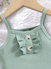 Girl's Ribbed Cami Top and Butterfly Print Shorts Set
