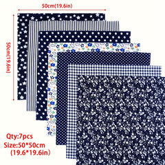 7pcs Navy Cotton Fabric Square Quilted Fabric Bundle Handcraft DIY Crafts