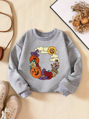 Girls' Halloween Element Print Crew Neck Sweatshirt Long Sleeve Pullovers