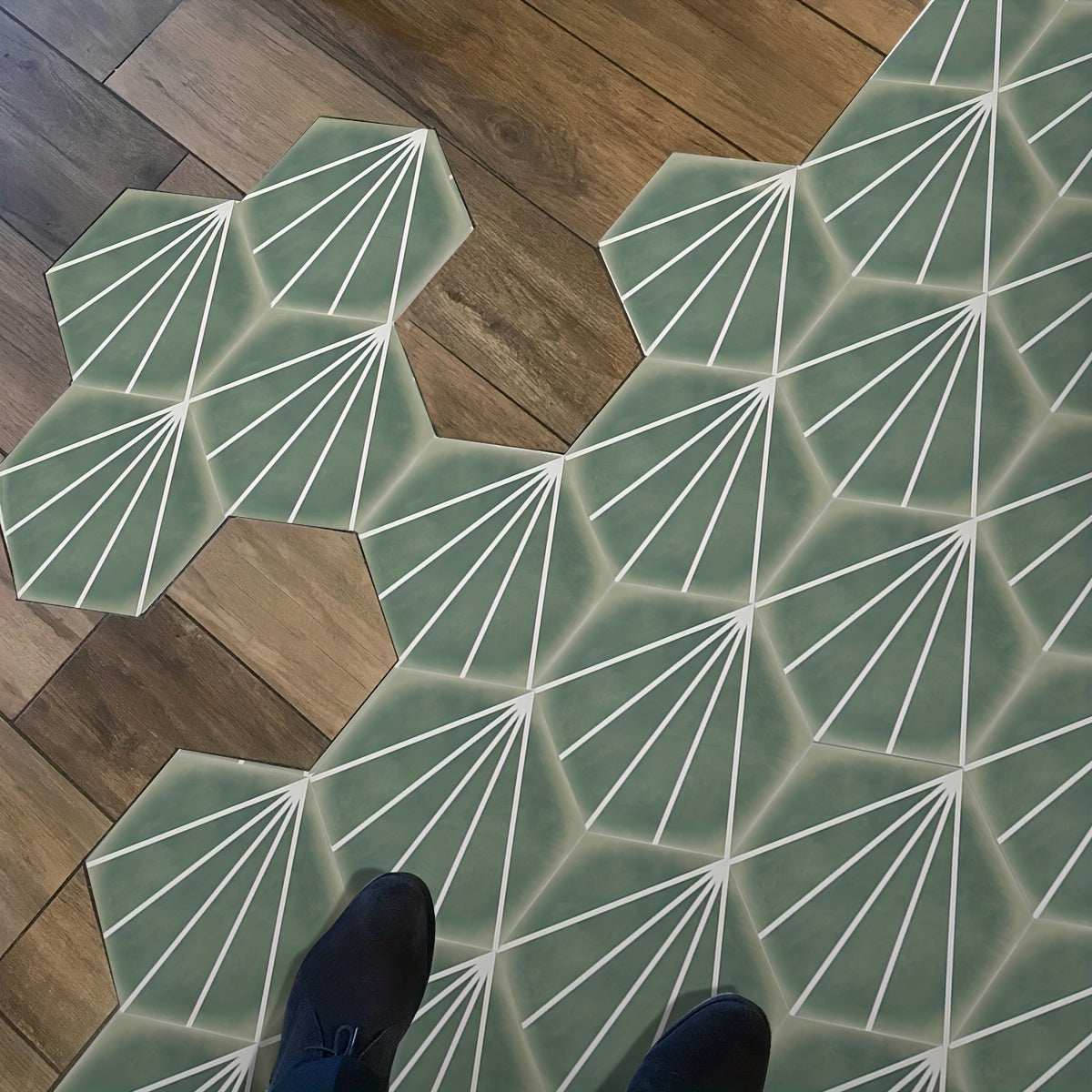11pcs Geometric Line Art Hexagon Floor Stickers Ethnic Vintage Marble Pattern