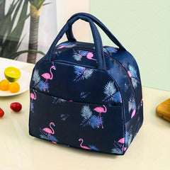Flamingo Print Insulated Lunch Box Bag Portable Canvas Handbags