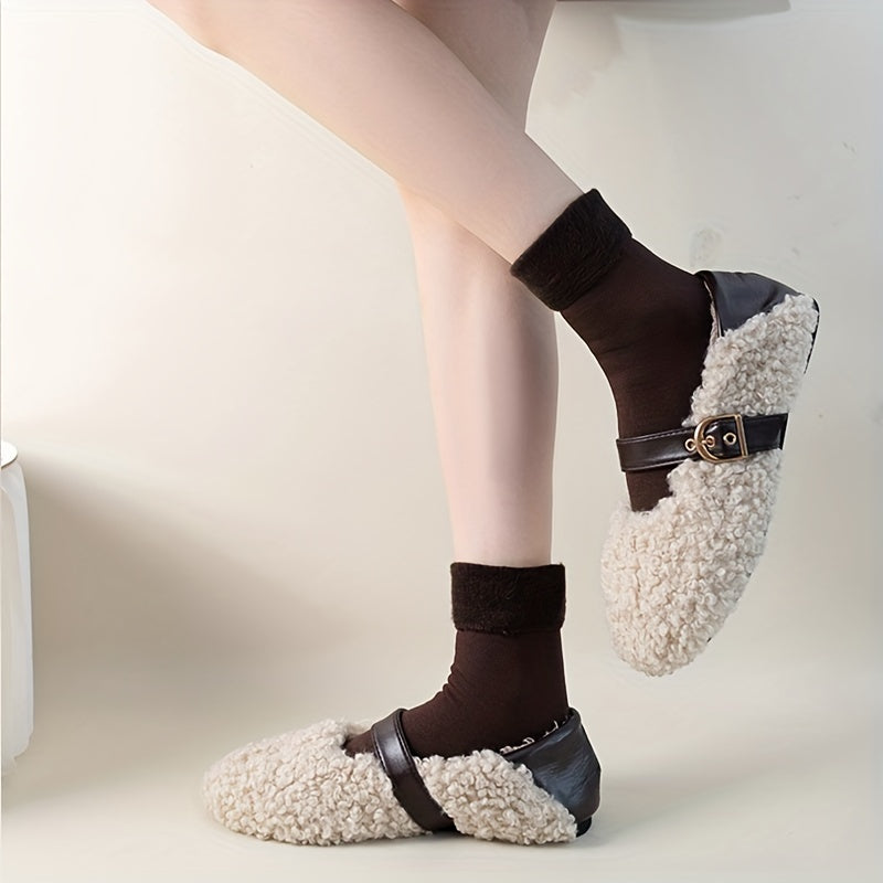 5 Pairs Plush Lined Socks Comfy & Warm Mid Tube Women's Stockings