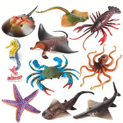10pcs Ocean Marine Shark Starfish Octopus Crab Animals Sea Life Figurine Toy
