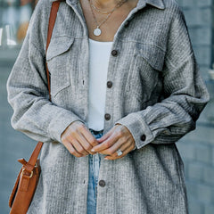 Women's Textured Button Down Shirt Jacket With Pockets