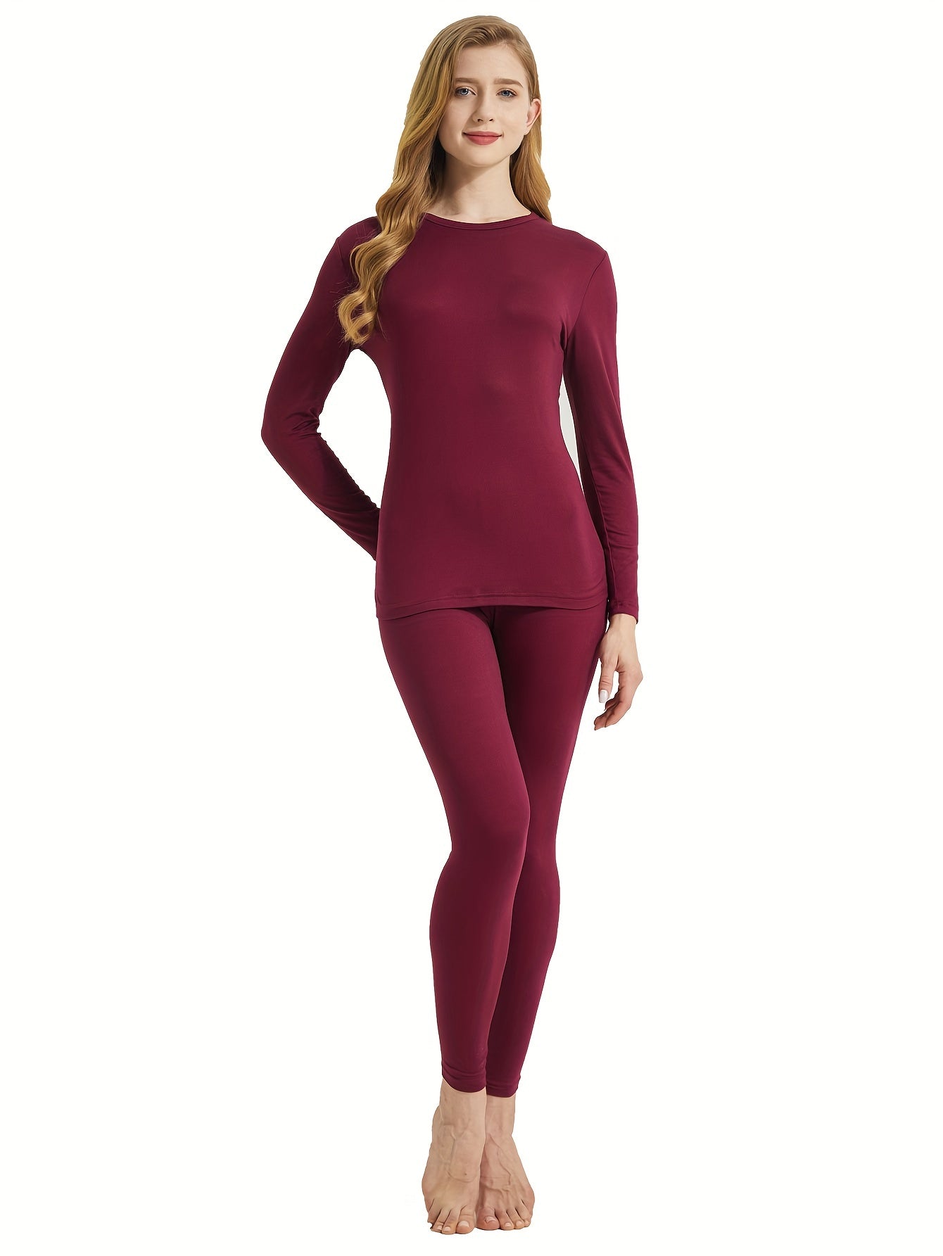 Women's Thermal Underwear Set Crew Neck Tops & Pants Loungewear