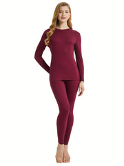 Women's Thermal Underwear Set Crew Neck Tops & Pants Loungewear