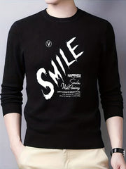 Smile Knitted Sweater Men's Casual Warm Crew Neck Pullover for Fall Winter