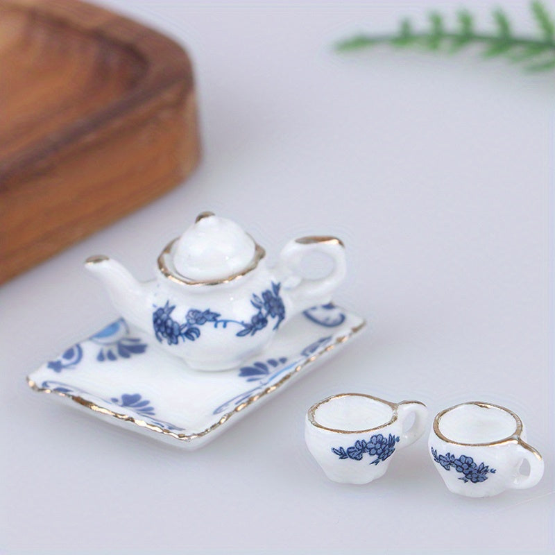 6pcs Dollhouse Porcelain Tea Set Flower Pattern