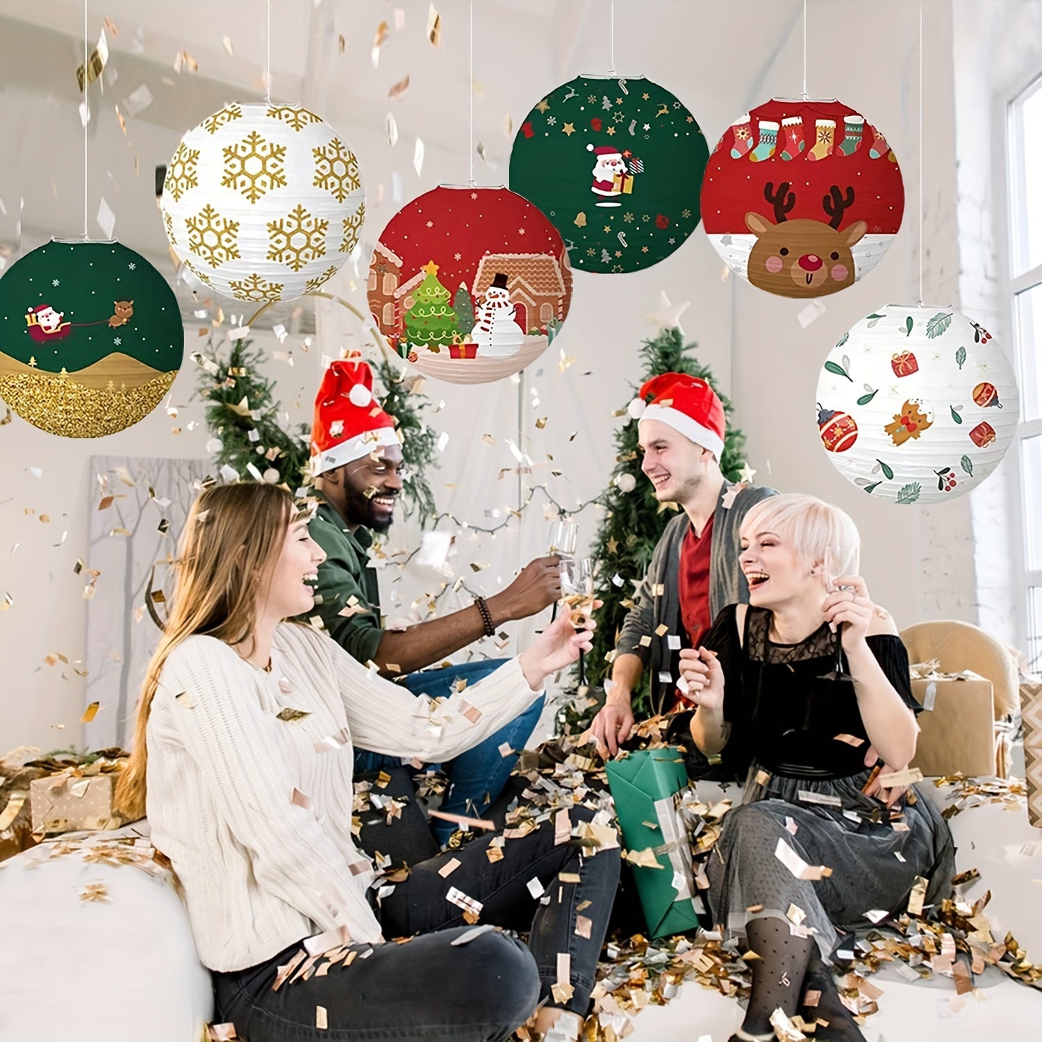 1pc Christmas Paper Lantern DIY Party Decoration Supplies Portable Lantern