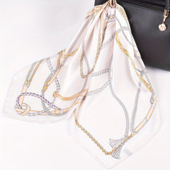 Chain Print Bandana Silk Square Scarf Satin Shawl Hair Accessories