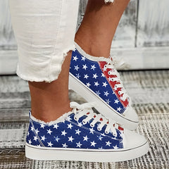 American Flag Elements Canvas Shoes Comfortable Lace Up Flats