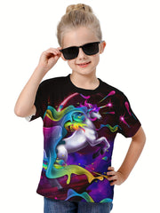 3D Unicorn Graphic T-shirt for Girls - Summer Sports