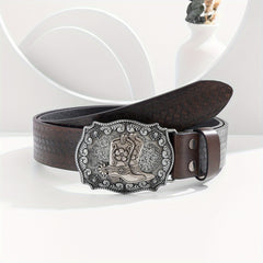 Men's Floral PU Leather Boost Belt Casual Jeans Cowboy Waist Strap