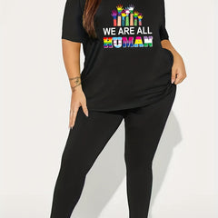 LGBT Casual Outfits Two Piece Set Women's Plus Rainbow Tee & Leggings
