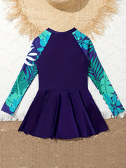 Girls Zip Long Sleeve One Piece Swimsuit