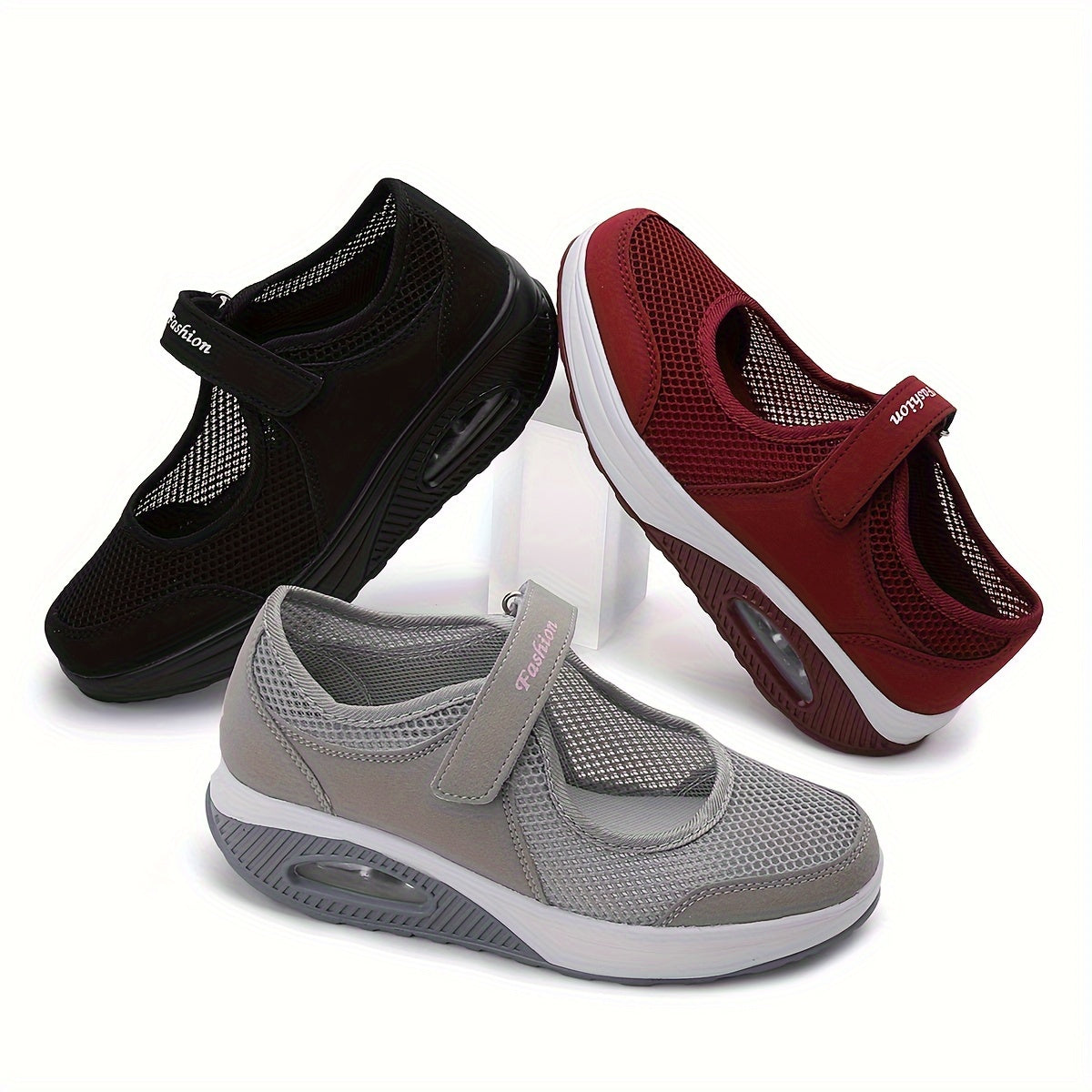 Backless Mesh Sneakers Air Cushion Slip on Walking Shoes Hook & Loop Fastener