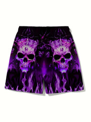Men's Fiery Skull Graphic Shorts Elastic Waist Stretch Summer Outdoor Wear