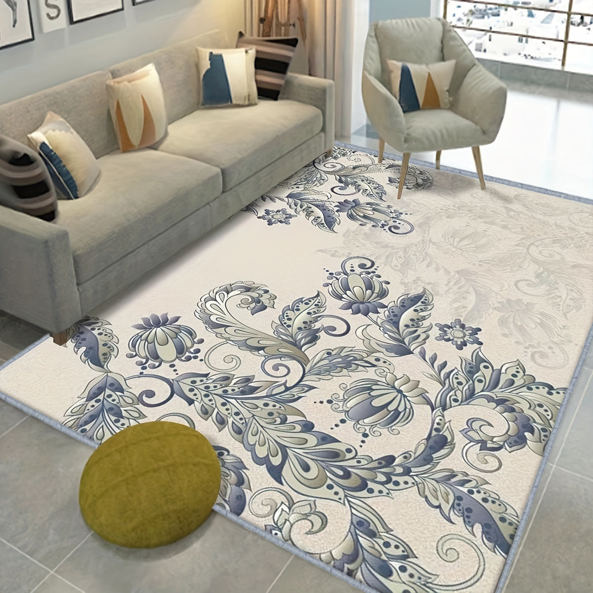 Contemporary Floral Area Rugs Vintage Non-Slip Soft Fiber