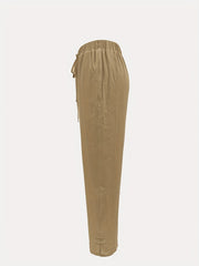 Solid Drawstring Straight Leg Pants for Spring & Summer
