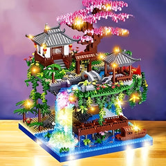 Chinese Architecture Building Set Peach Cherry Bonsai Tree Model