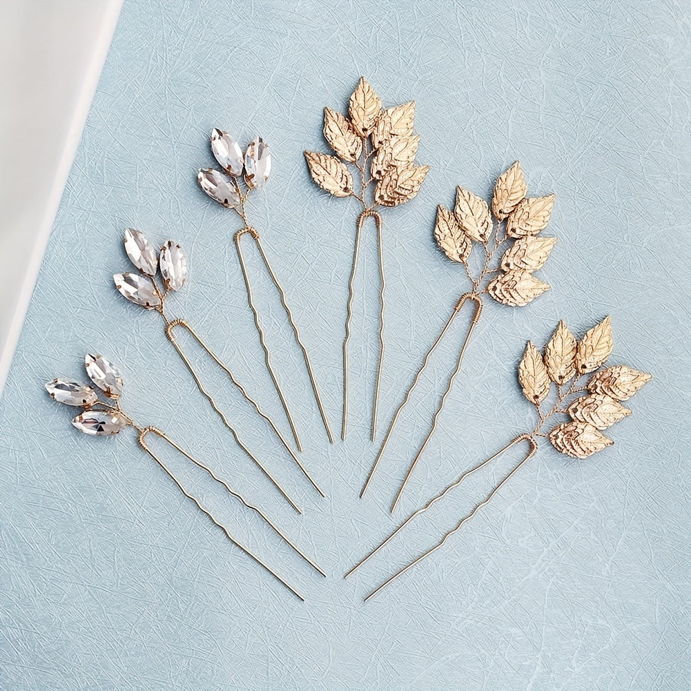 6pcs Leaf & Rhinestone Hair Pin Wedding Hair Accessory