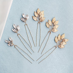 6pcs Leaf & Rhinestone Hair Pin Wedding Hair Accessory