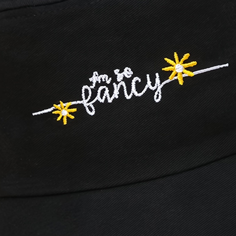Embroidered Daisy Wide Brim Bucket Hat