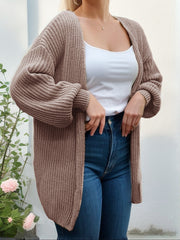 Solid Lantern Sleeve Open Front Knit Cardigan