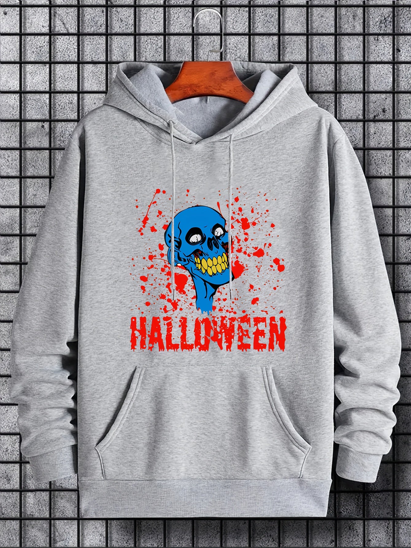 Men's Cartoon Skull Graphic Hoodie Halloween Style Drawstring Sweatshirt