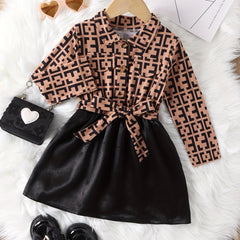 Toddler Girl's Geographic Pattern Long Sleeve Tunic Dress