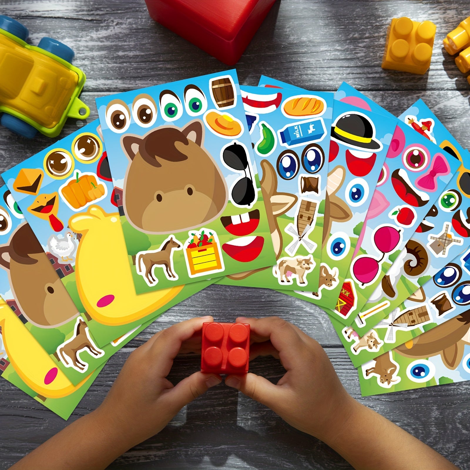 12pcs Farm Animals Make A Face Stickers DIY Craft Fantasy Animals Party Supplies