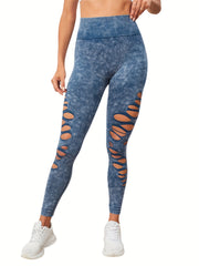 High Waist Ripped Fitness Pants Yoga Hip Lifting Leggings For Women