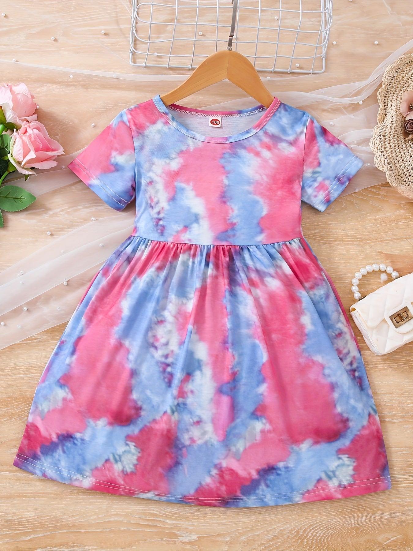 Toddler Girls Tie Dye Graphic Casual Dress for Party