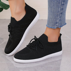 Women's Mesh Breathable Sneakers Lace-Up Flat Skate Shoes