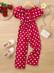 Girls Off Shoulder Polka Dot Romper Jumpsuit