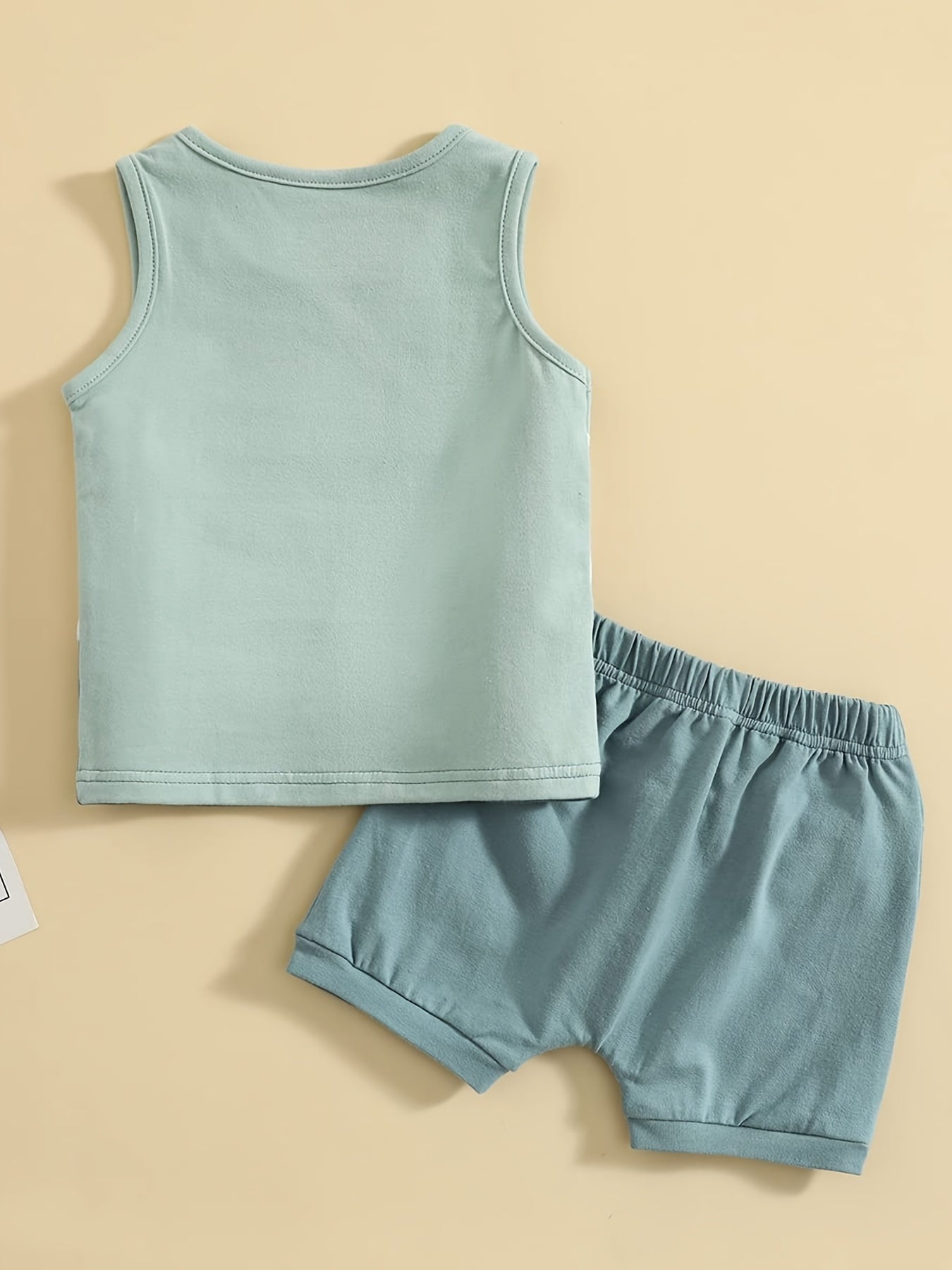 Baby Boys Block Outfit Sleeveless Round Neck Vest & Shorts Casual For Summer