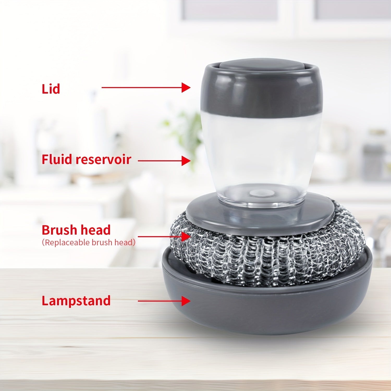 Stainless Steel Wool Scrubber with Soap Dispenser for Kitchen Cleaning