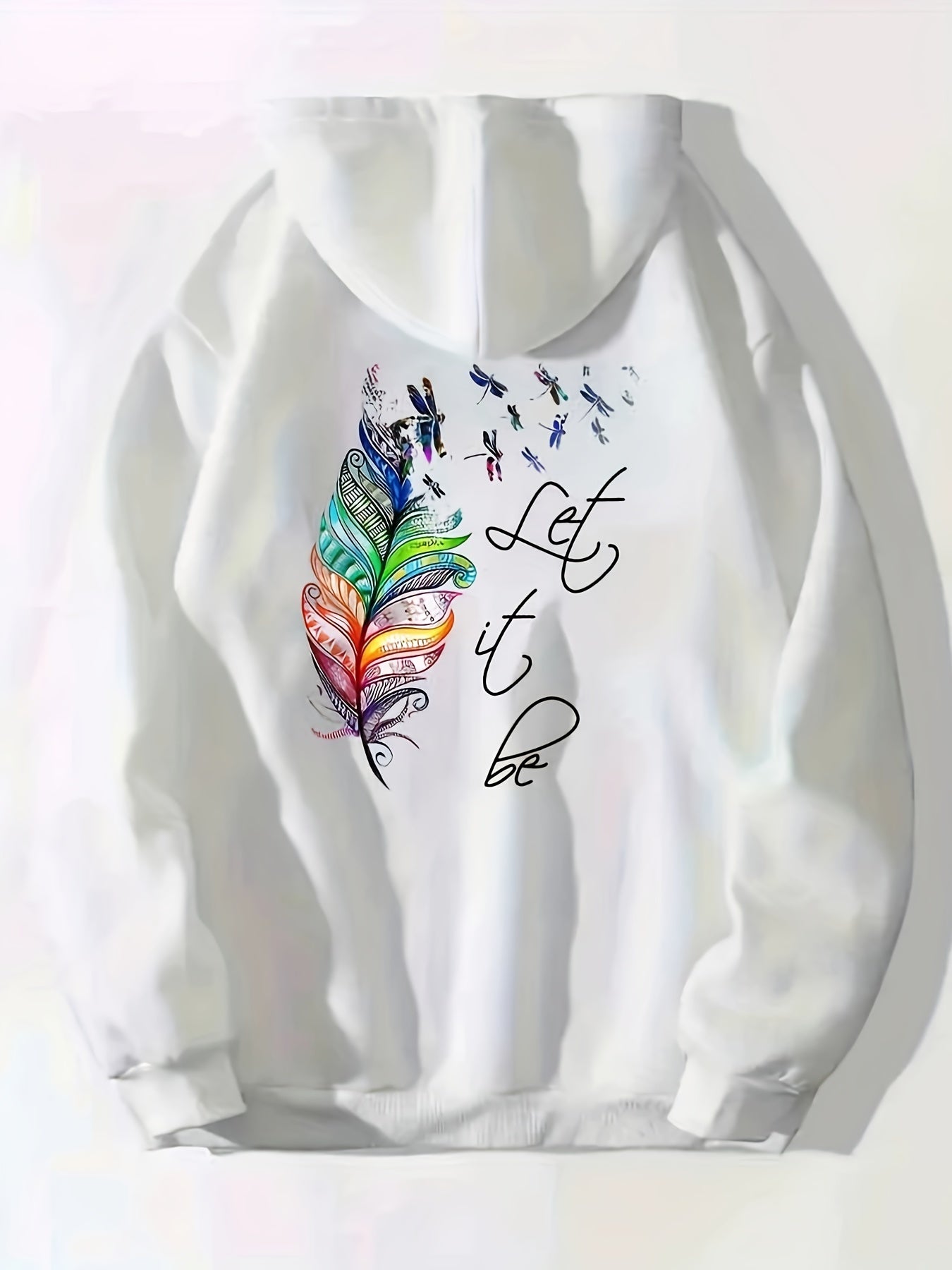 Feather Print Zip Up Hoodie Casual Hooded Sweatshirt