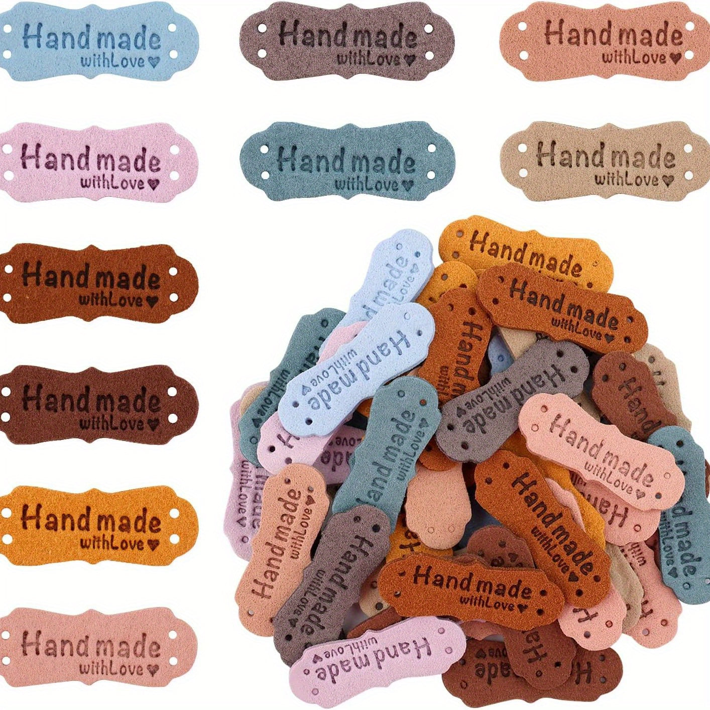 50pcs 10 Colors Leather Labels Microfiber Embossed Crochet Labels