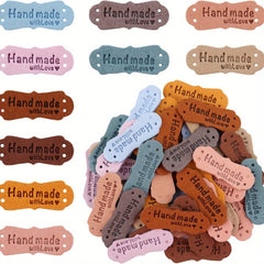 50pcs 10 Colors Leather Labels Microfiber Embossed Crochet Labels