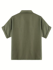 Solid Button Up Short Sleeve Blouse