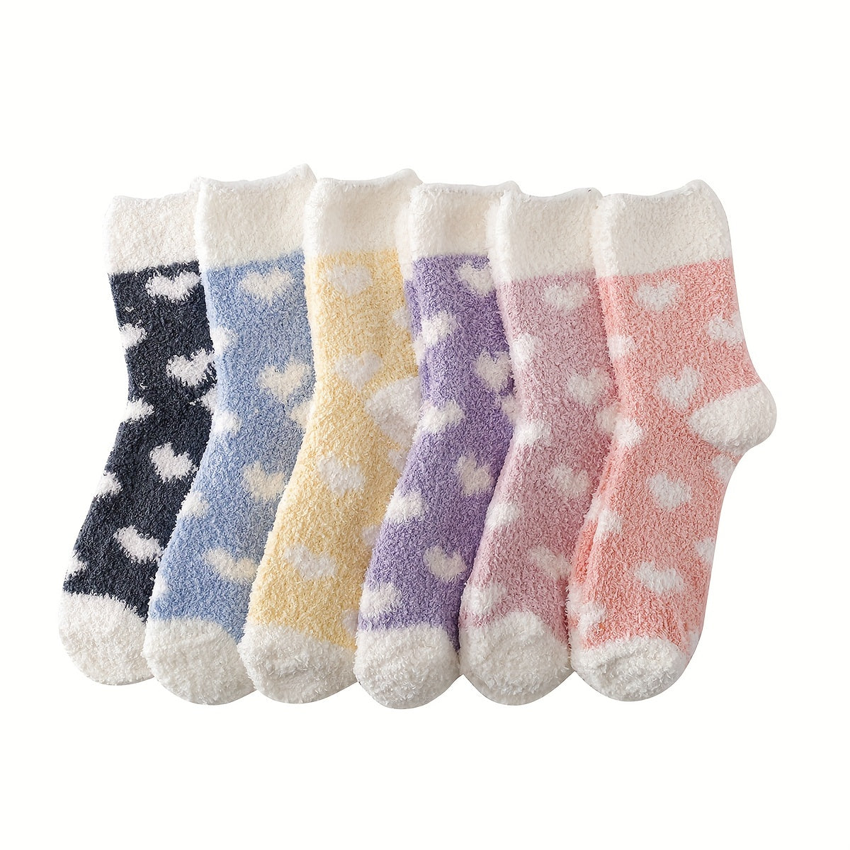 6 Pairs Heart Print Plush Socks Warm Mid Tube Women's Stockings