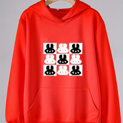 Girls Rabbit Pattern Hooded Sweatshirt Long Sleeve Pullover Sports