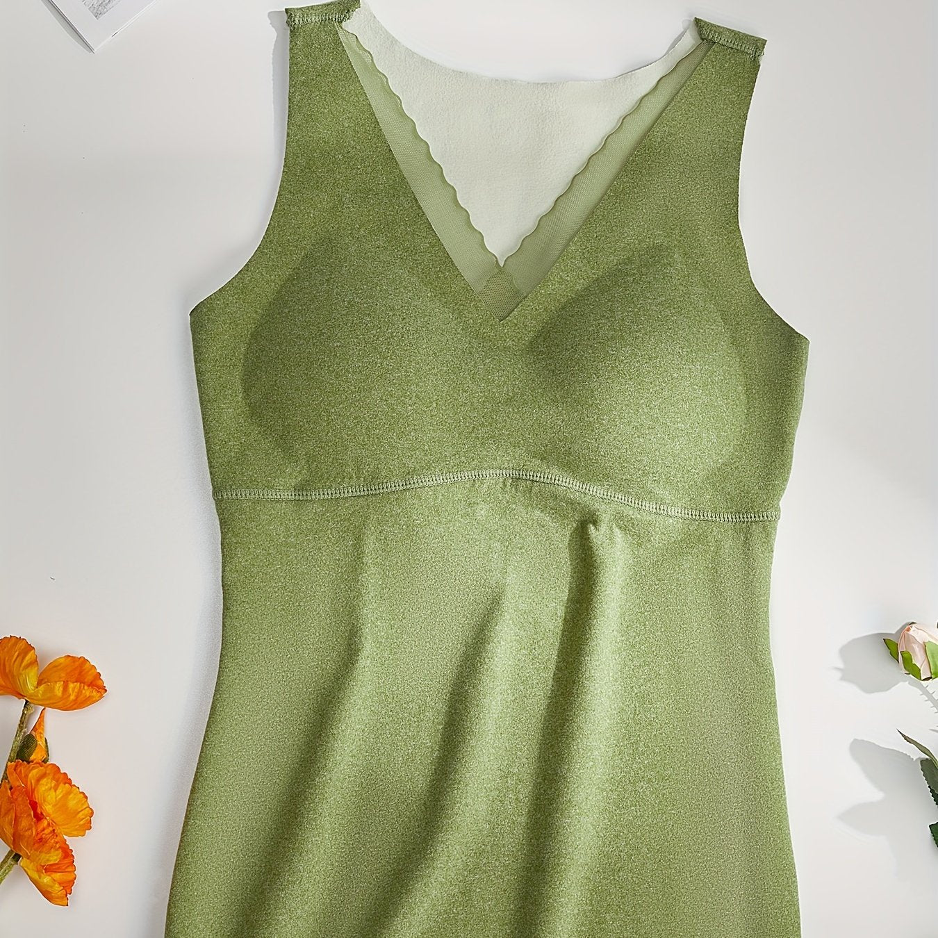 Mesh Stitching Thermal Tank Top V Neck Sleeveless Underwear Top